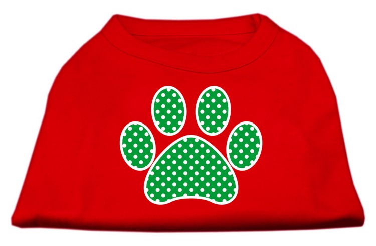 Green Swiss Dot Paw Screen Print Shirt Red XS